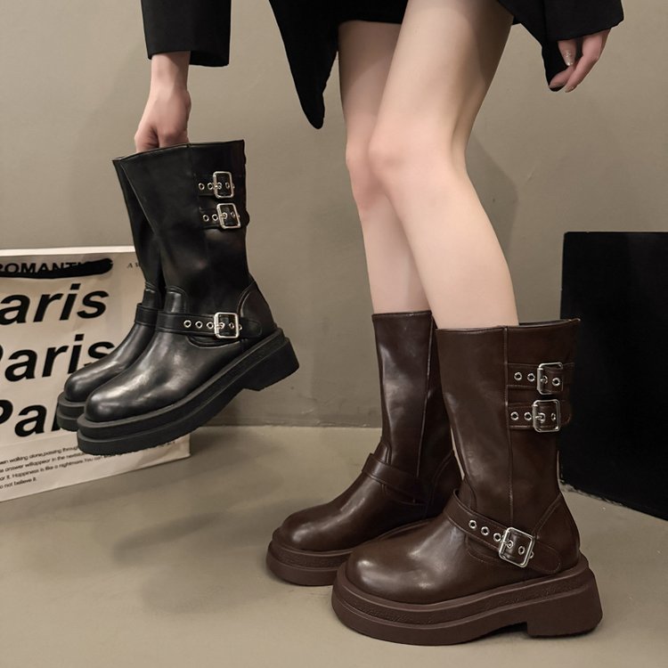 Isadora | Bottes mi-mollet à plateforme et boucles — Amielle Paris