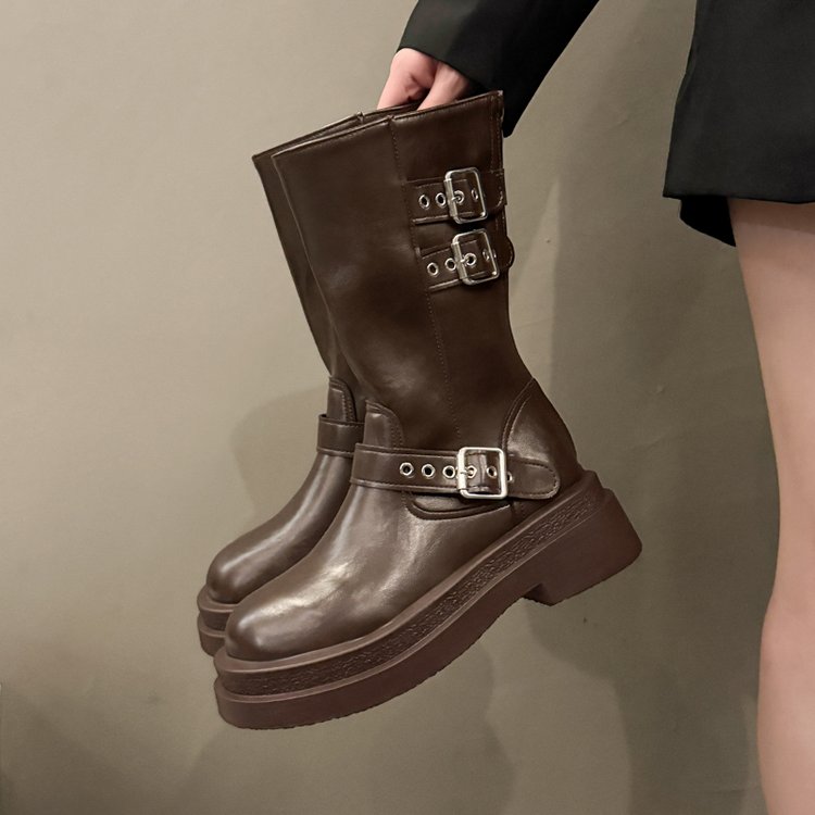 Isadora | Bottes mi-mollet à plateforme et boucles — Amielle Paris