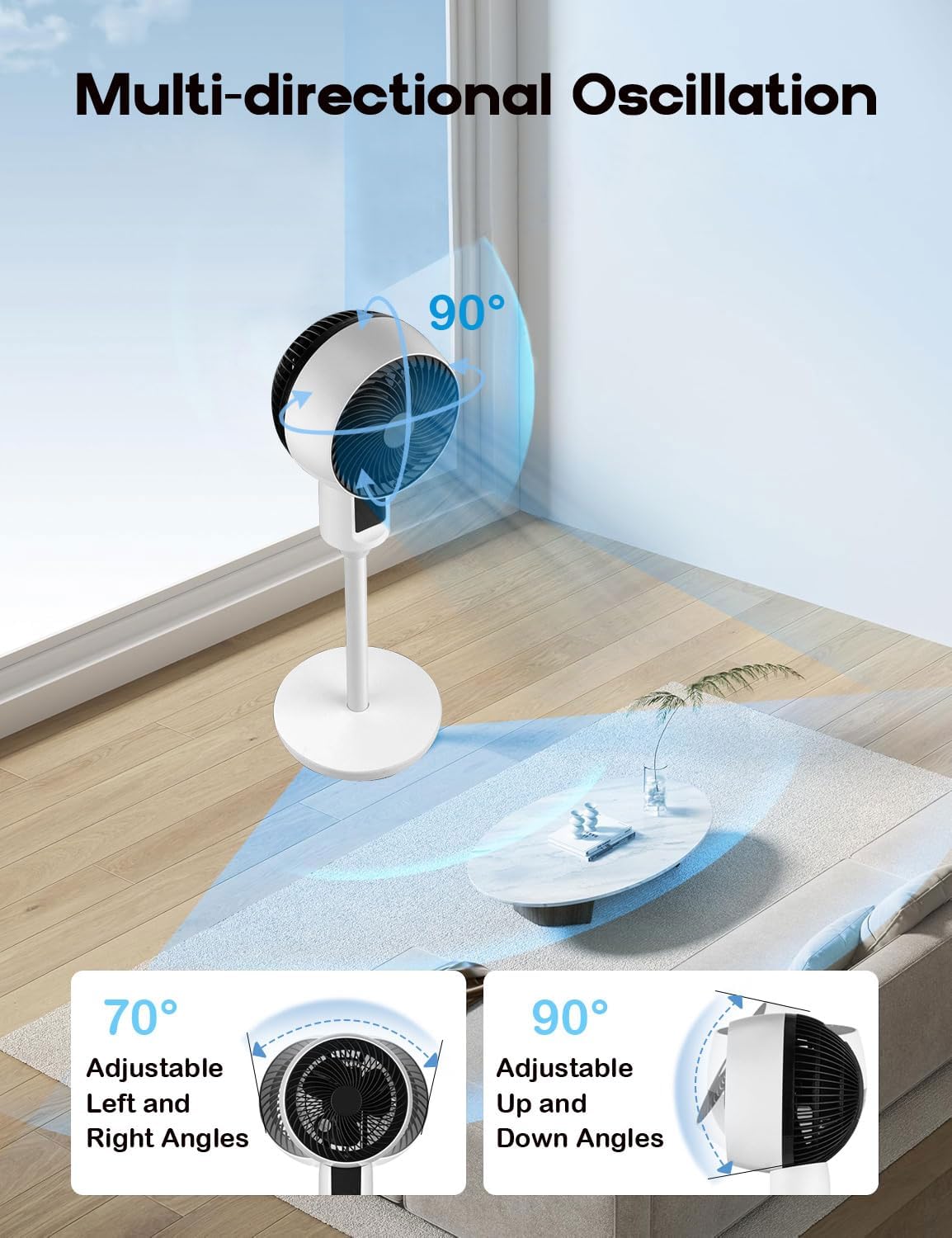 Ventilateur sur pied réglable à oscillation 3D — Amielle Paris
