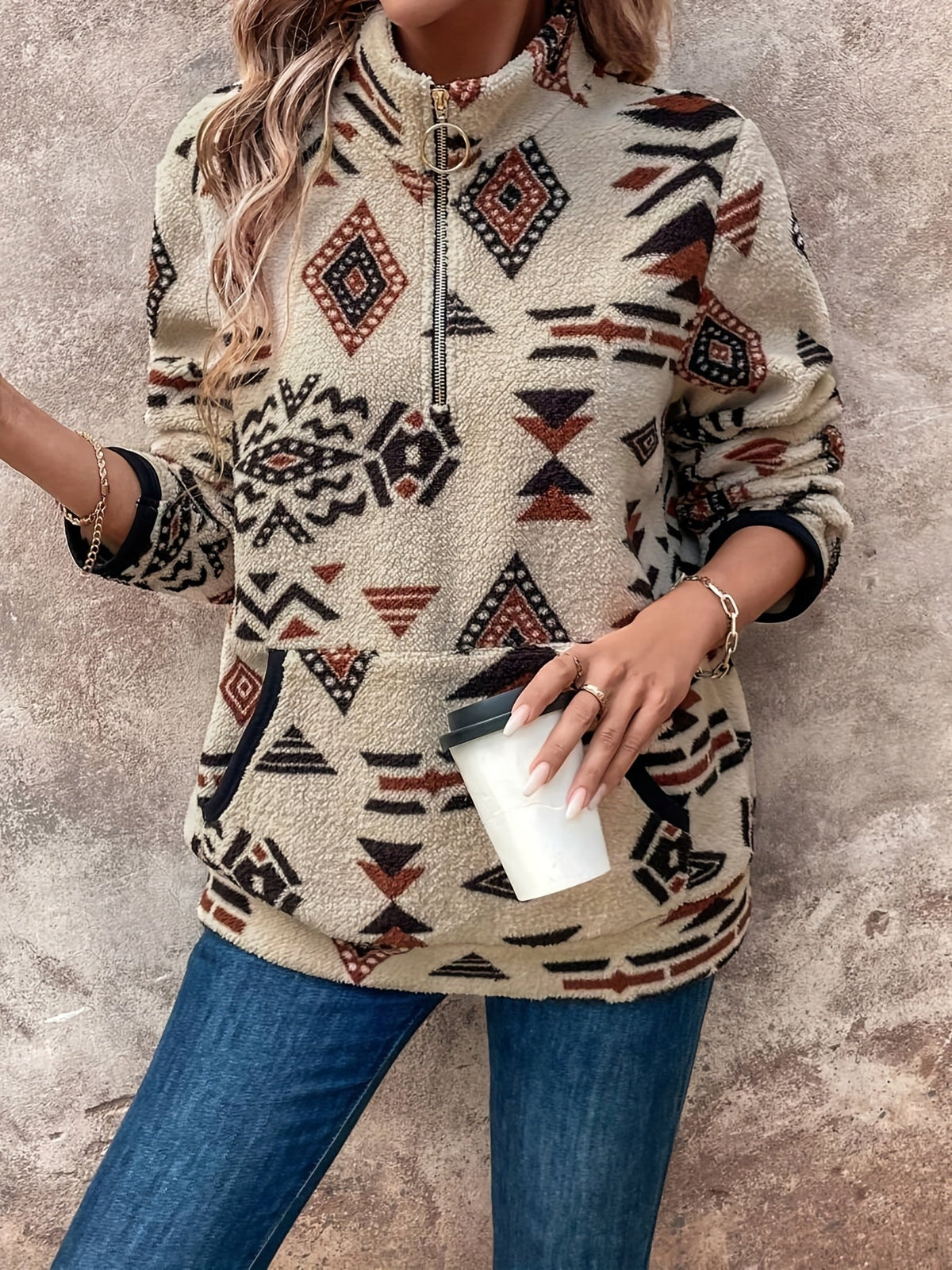 Juliette | Pull à motifs et col partiellement zippé — Amielle Paris