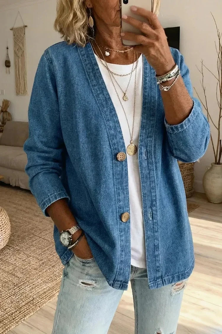 Veste en denim délavé à coupe décontractée — Amielle Paris
