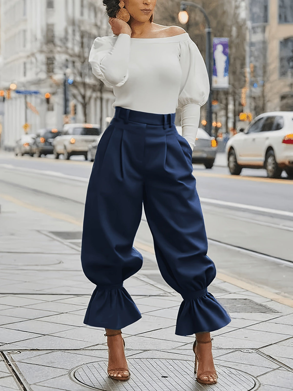 Pantalon large fluide à bas volanté — Amielle Paris