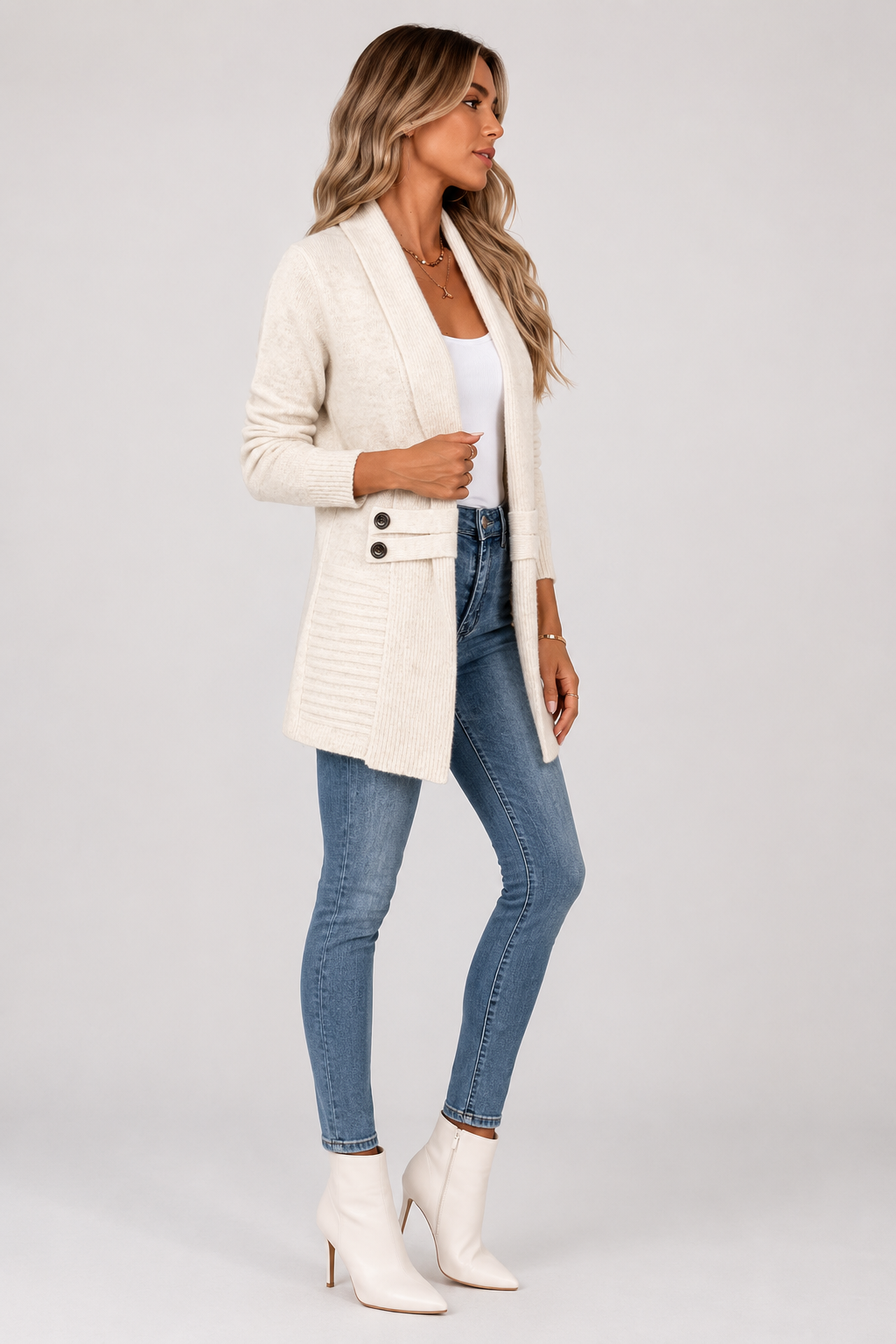 Cardigan long ouvert à col châle — Amielle Paris