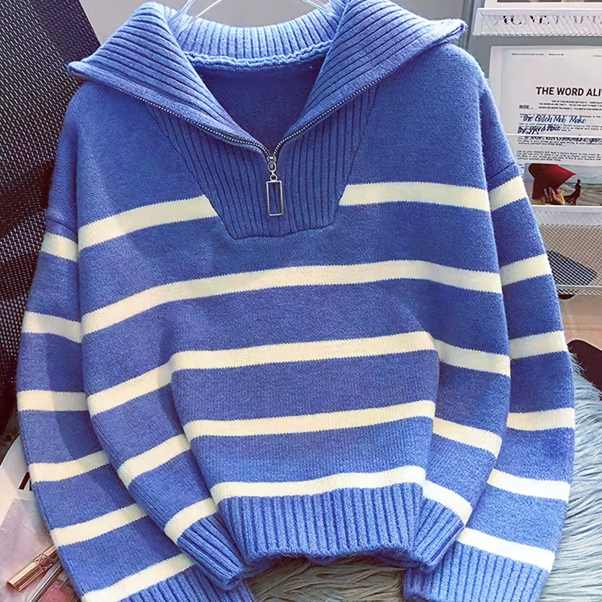 Perrine | Pull rayé à col partiellement zippé — Amielle Paris