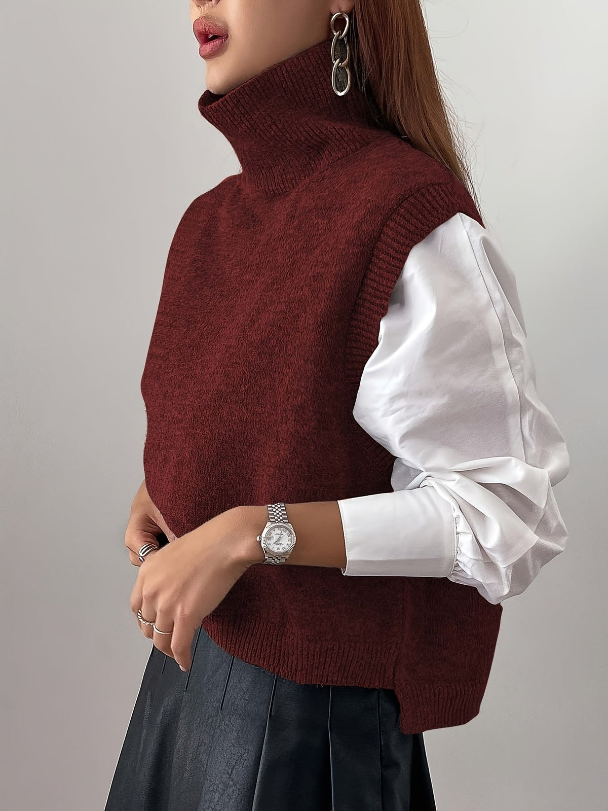 Pull sans manches côtelé à col montant — Amielle Paris