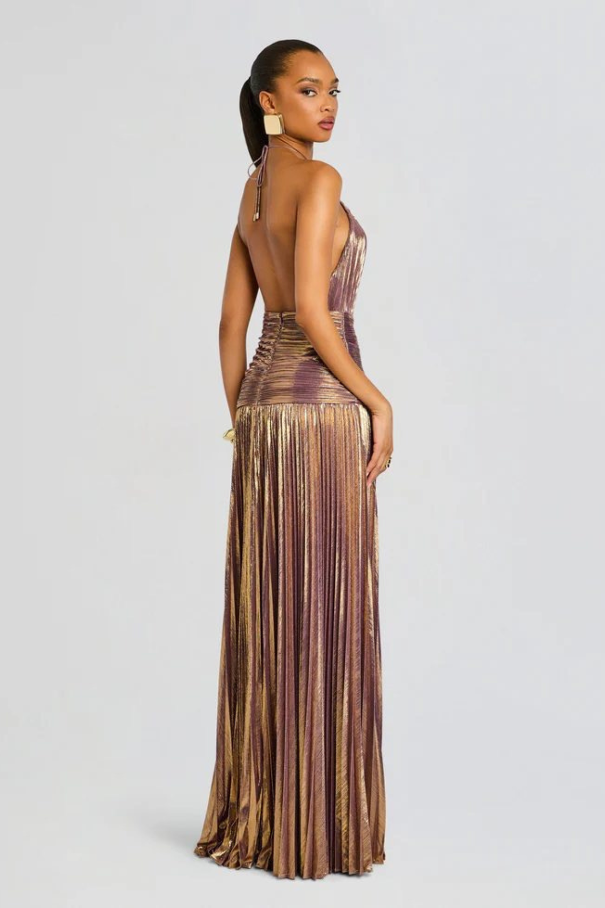 Robe longue plissée métallisée — Aurelia — Amielle Paris