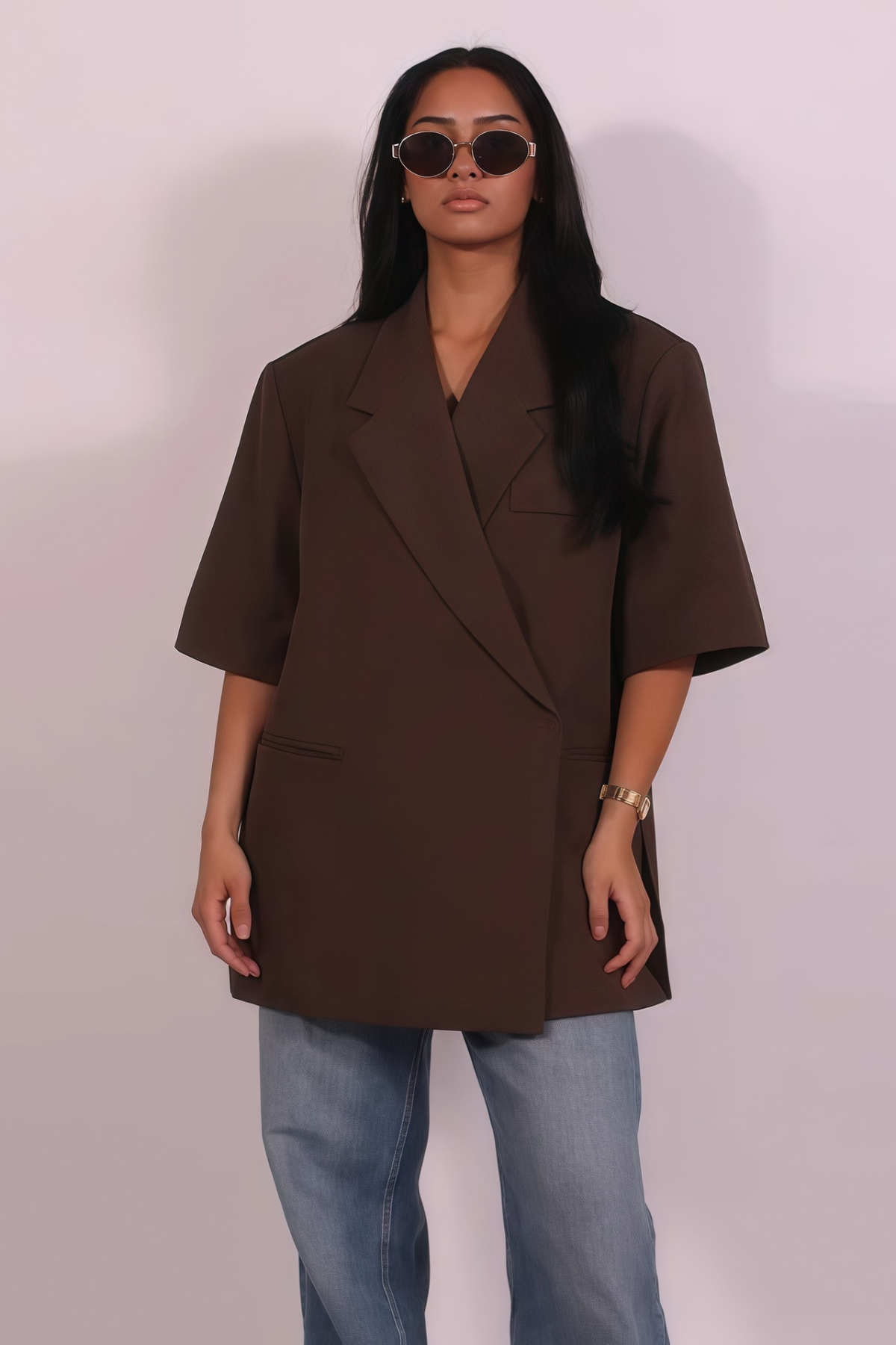 Kelsey — Blazer long croisé à coupe ample — Amielle Paris