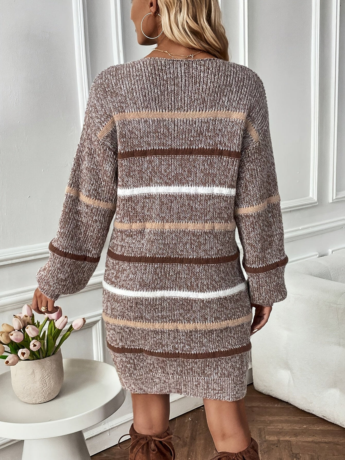 Odette | Robe-pull chinée à finitions rayées — Amielle Paris