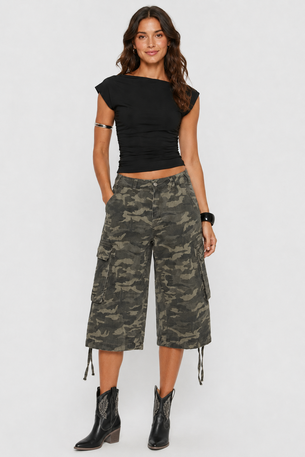 Pantalon cargo court taille haute — Enza — Amielle Paris