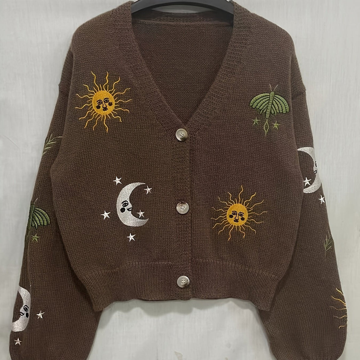 Nadia | Gilet brodé de soleils, lunes et étoiles — Amielle Paris
