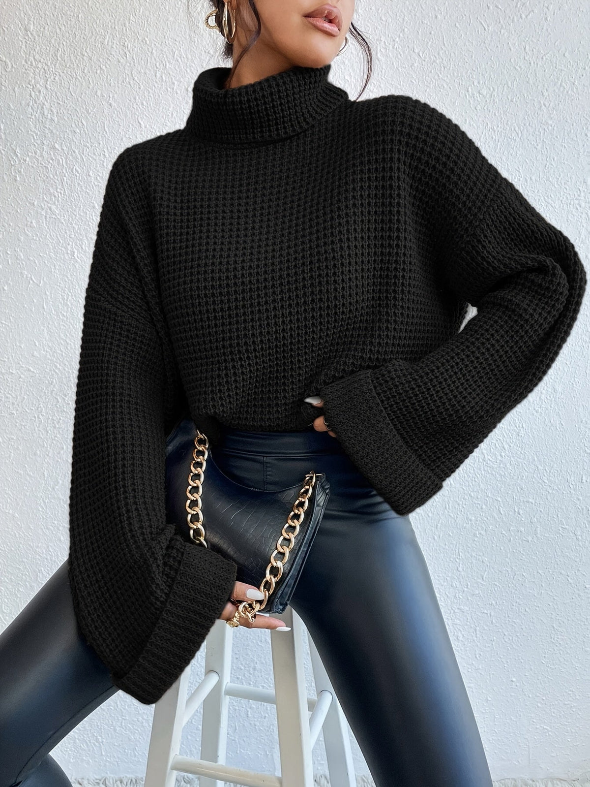 Lucienne | Pull en maille gaufrée à col roulé — Amielle Paris