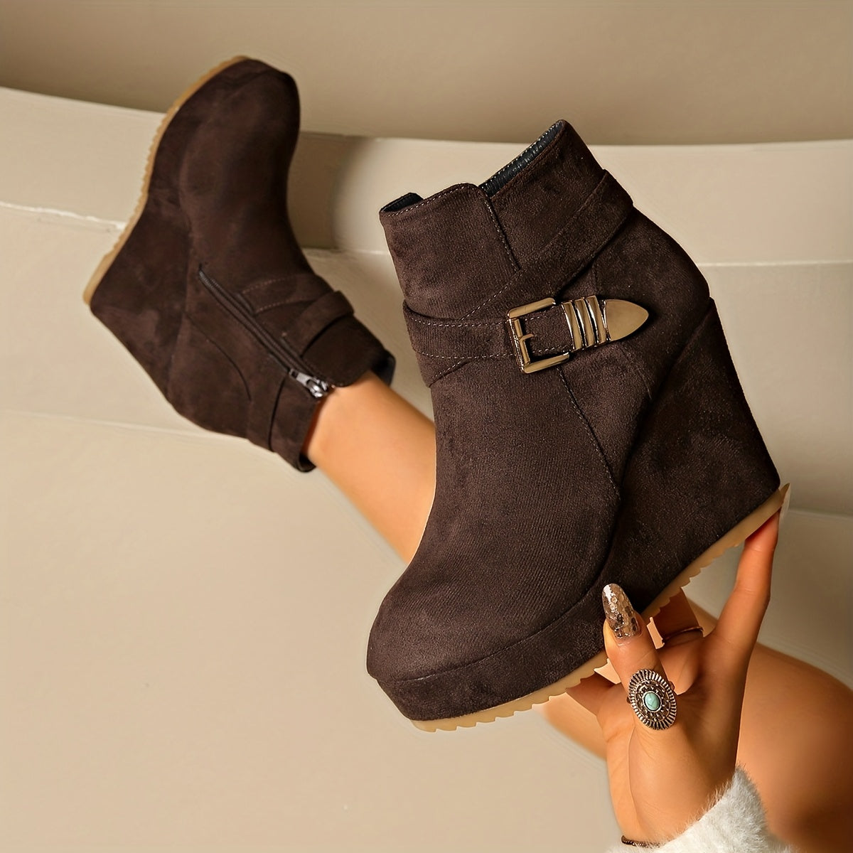 Manon | Bottines compensées effet suédé