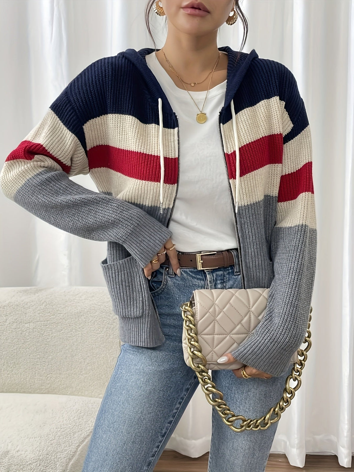 Harriet | Gilet côtelé zippé à capuche — Amielle Paris