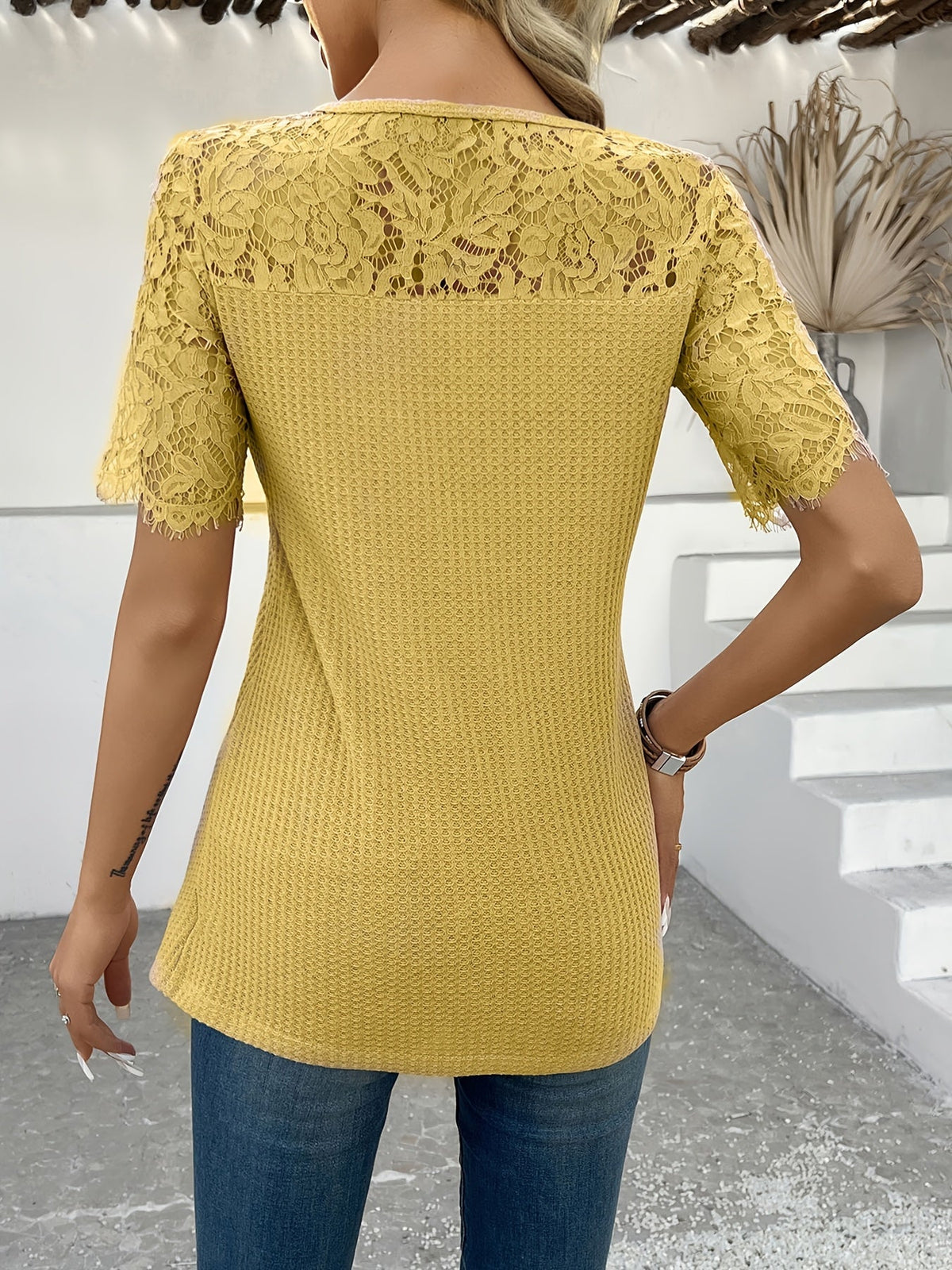Ophélie | Haut en maille gaufrée et dentelle — Amielle Paris