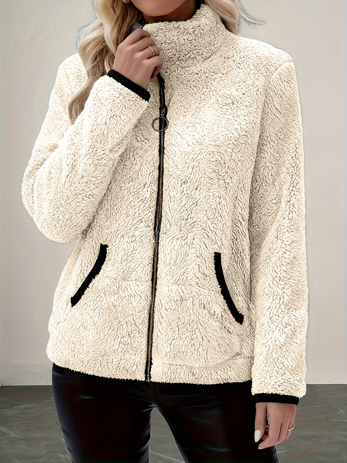 Nathalie | Veste zippée effet peluche — Amielle Paris