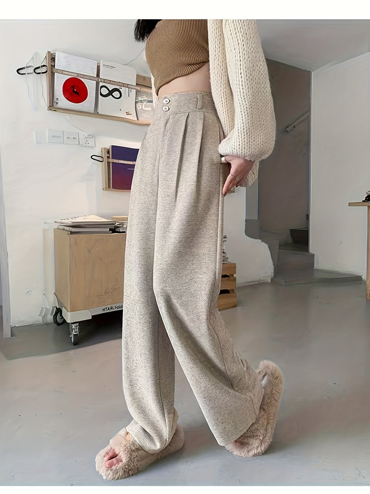 Pantalon large à chevrons et taille haute — Amielle Paris