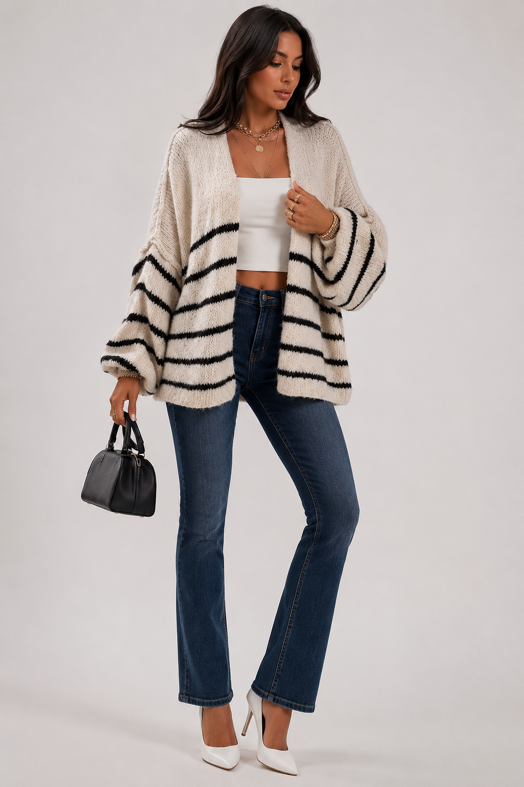 Cardigan ample rayé ouvert — Amielle Paris