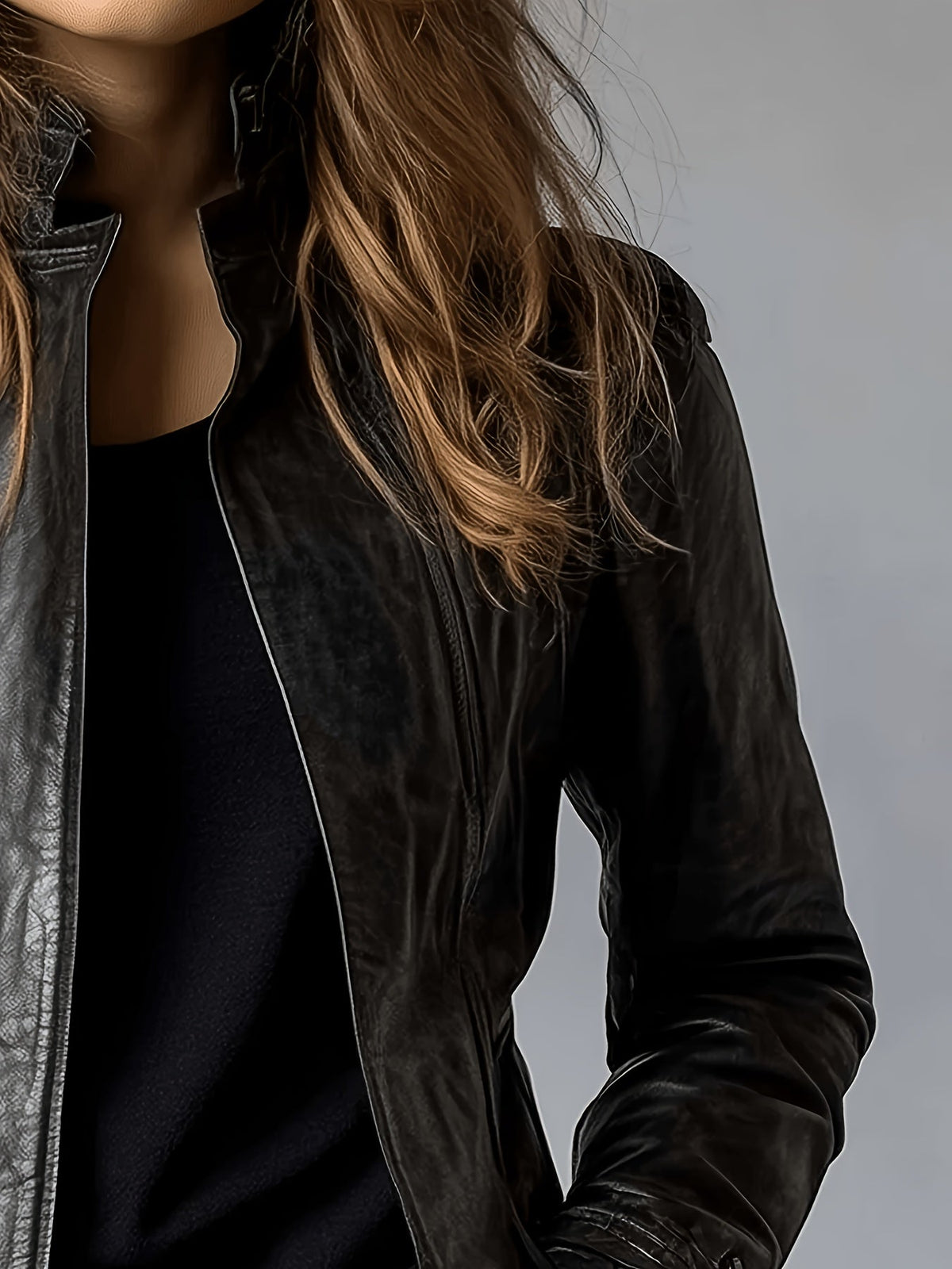 Veste ajustée aspect cuir à col montant — Amielle Paris