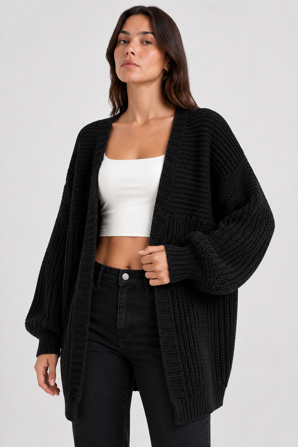 Cardigan long côtelé à manches amples — Amielle Paris