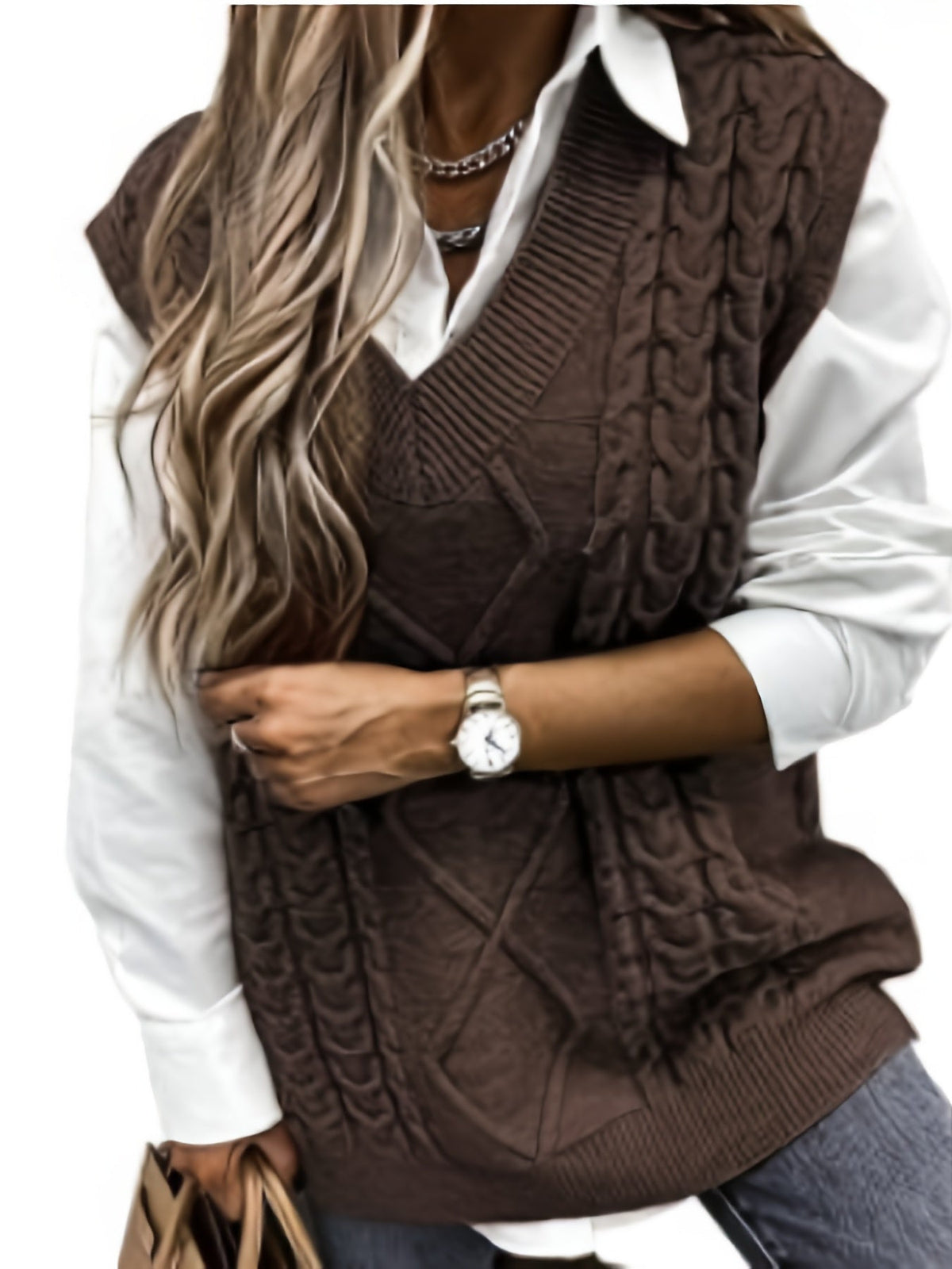 Pull sans manches ample à torsades et col V — Amielle Paris