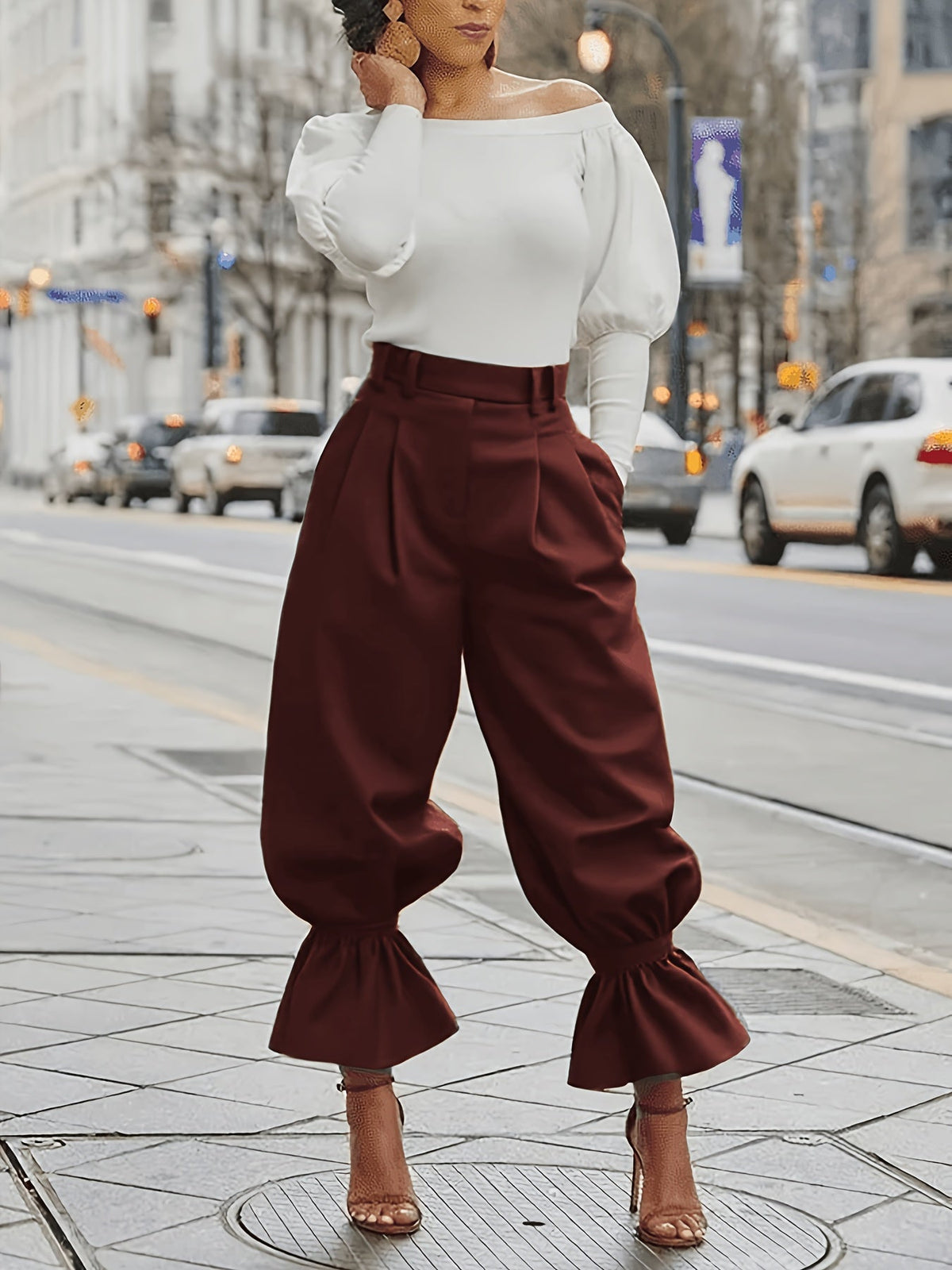 Pantalon large fluide à bas volanté — Amielle Paris