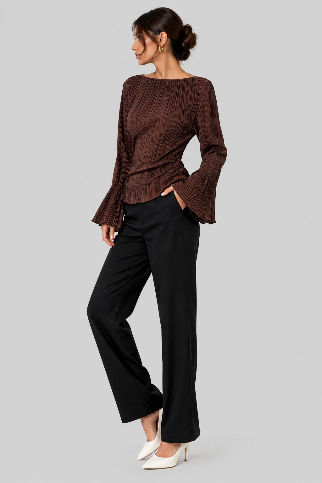 Blouse plissée à manches évasées — Cintia — Amielle Paris