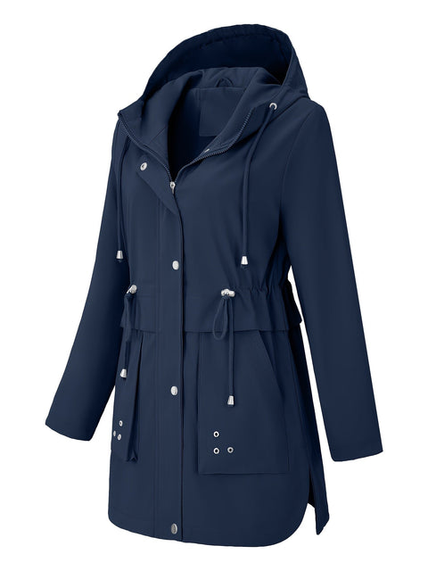 Parka zippée à capuche et cordon à la taille