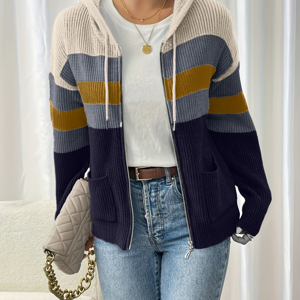 Harriet | Gilet côtelé zippé à capuche — Amielle Paris