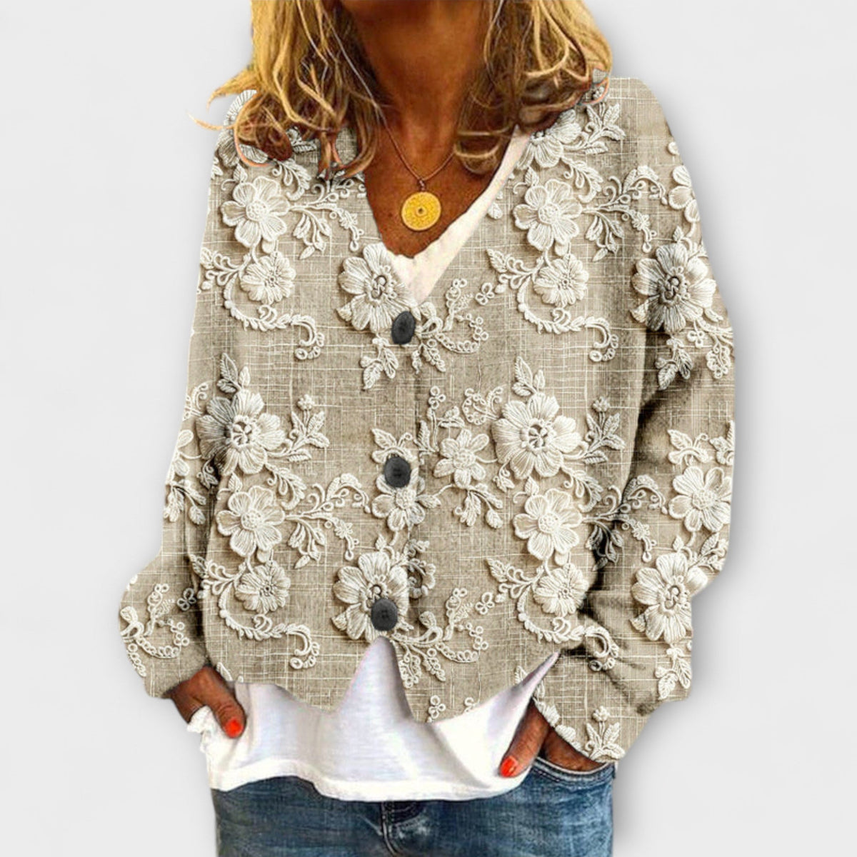 Stella | Veste en maille à fleurs en relief