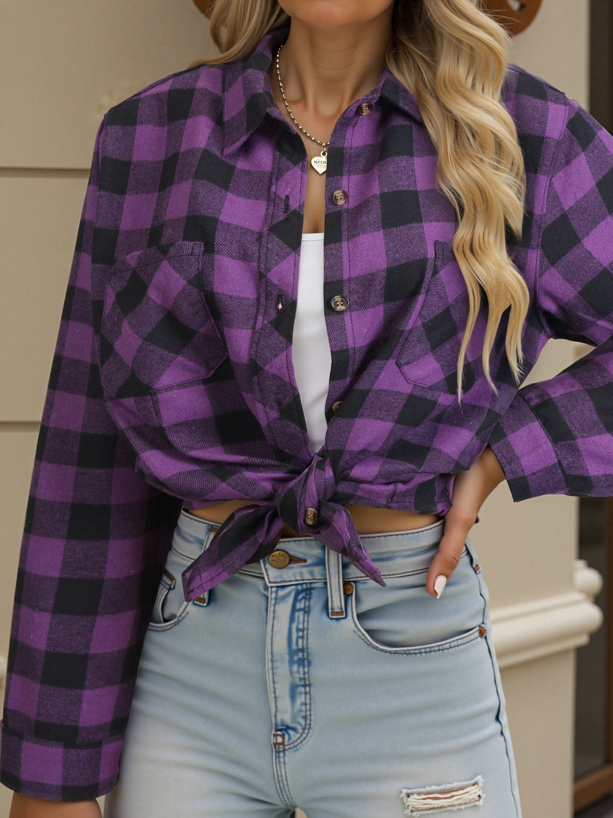 Fiorella | Chemise à carreaux à nouer devant — Amielle Paris