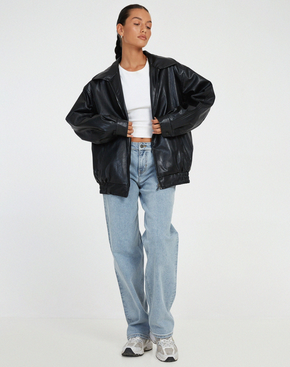 Veste ample aspect cuir à col rabattu — Amielle Paris