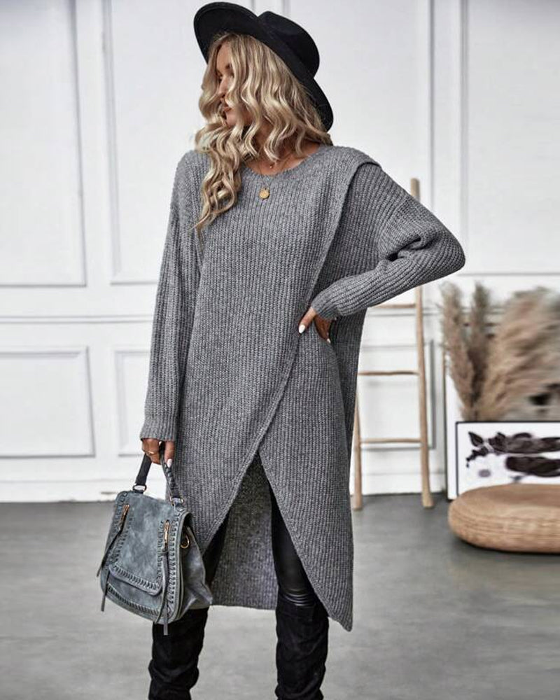Elowen — Robe pull à devant croisé asymétrique — Amielle Paris