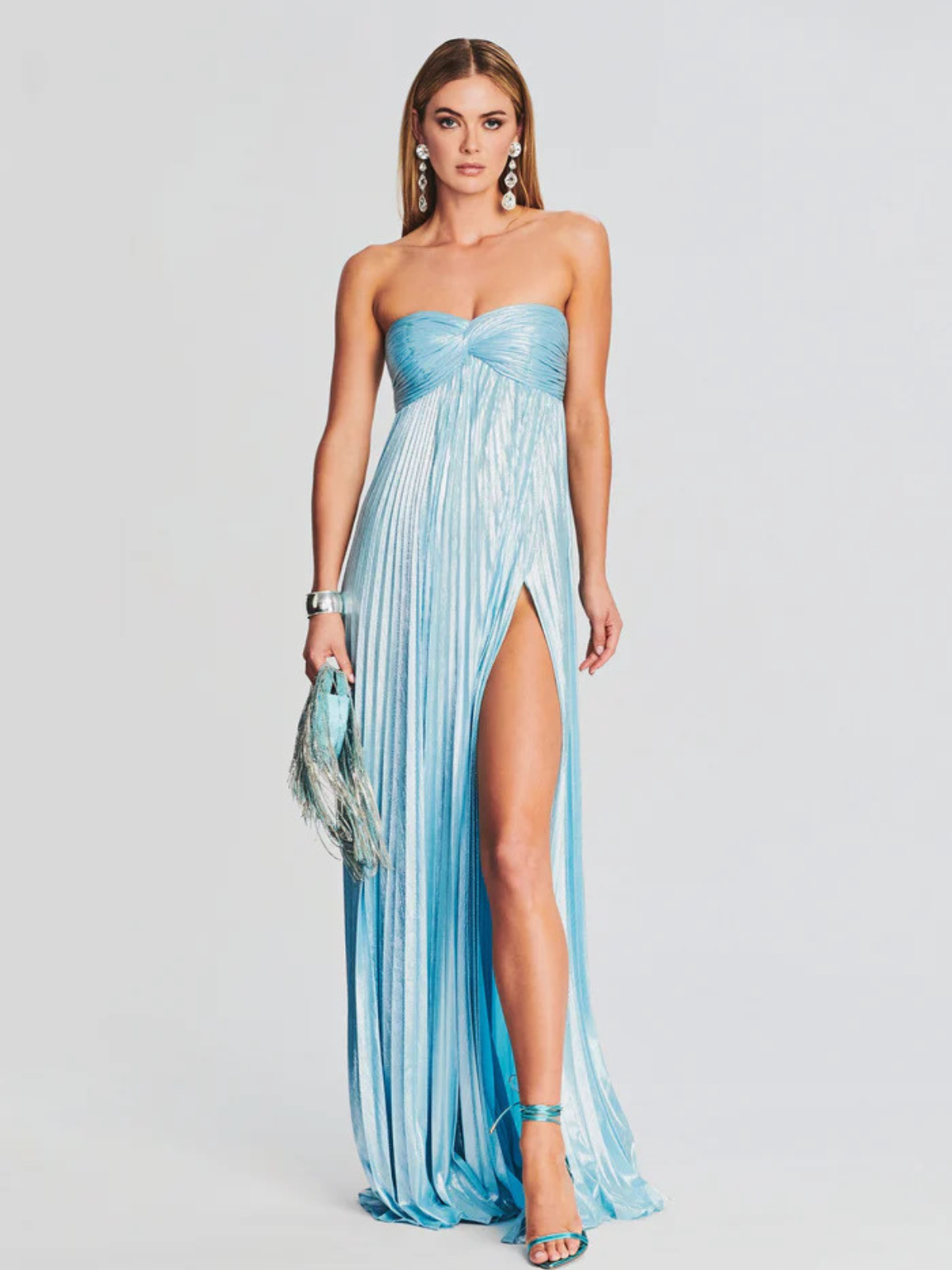 Kira — Robe longue bustier plissée et métallisée — Amielle Paris