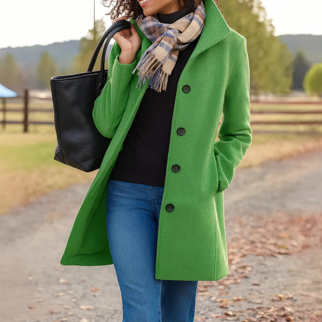Manteau long à patte de boutonnage et revers — Amielle Paris