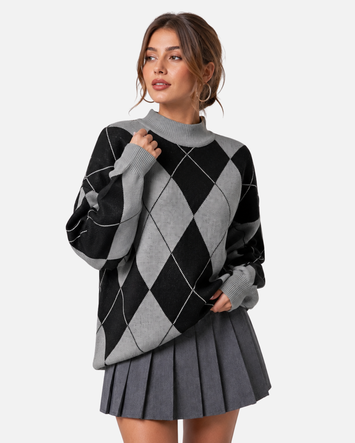 Pull ample à losanges et col montant — Amielle Paris