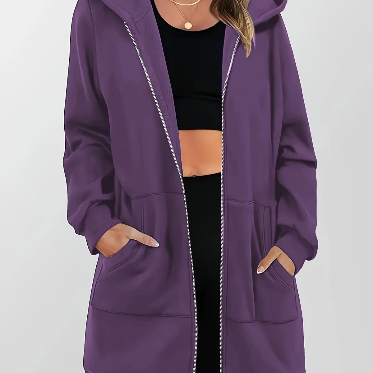 Sweat long zippé à capuche et poches — Amielle Paris