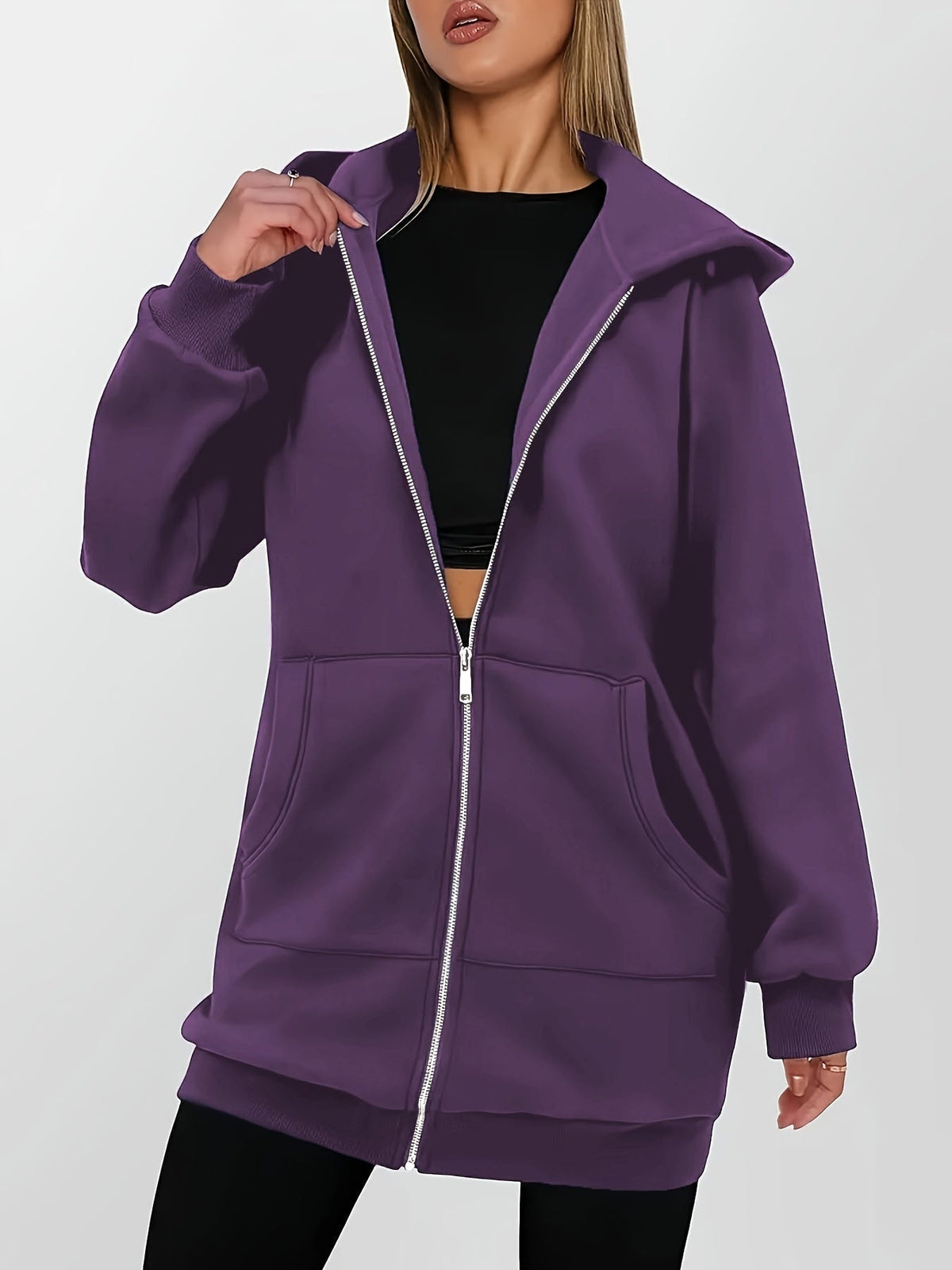 Sweat long zippé à capuche et poches — Amielle Paris