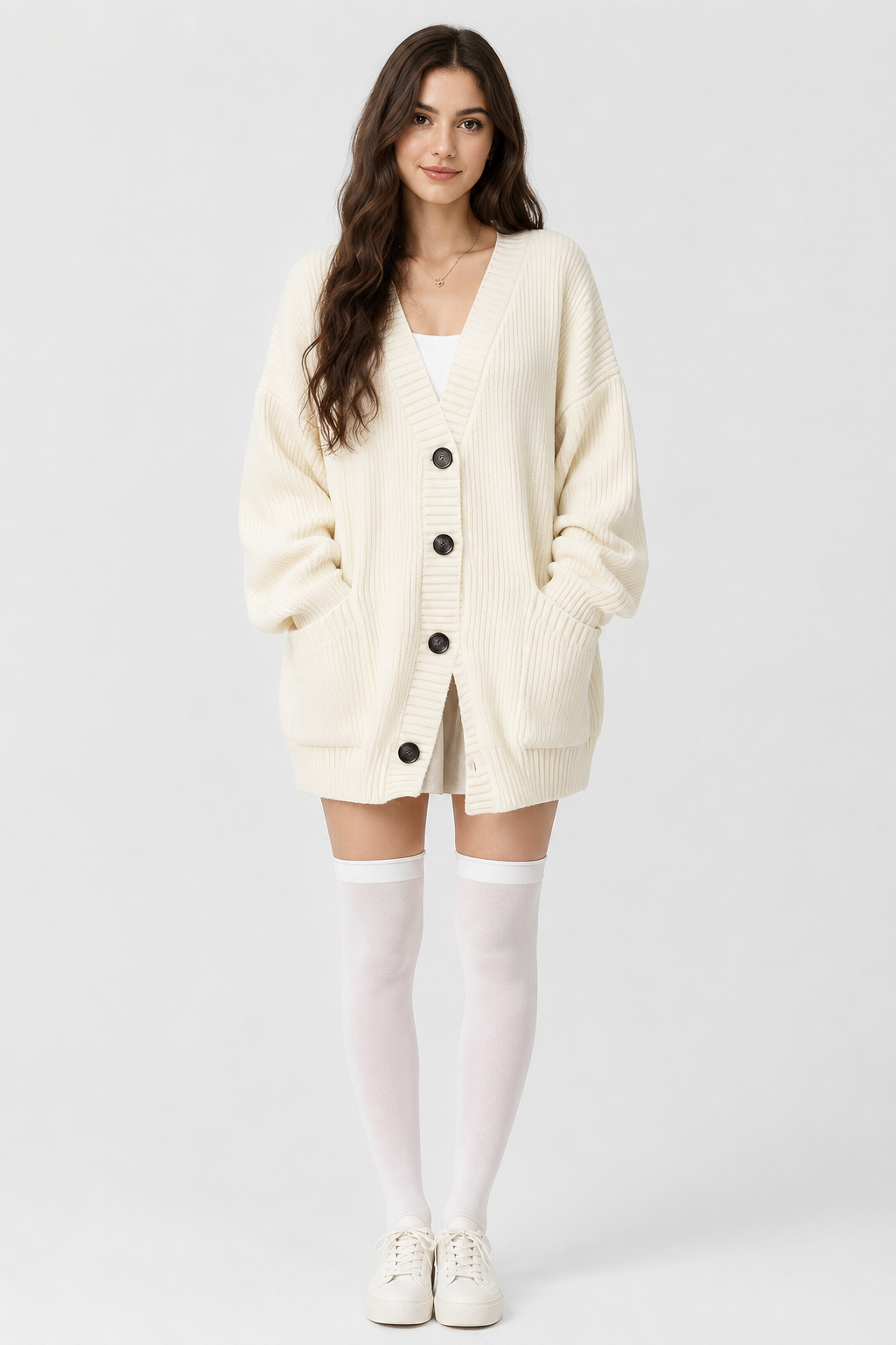 Cardigan long côtelé à manches amples — Amielle Paris