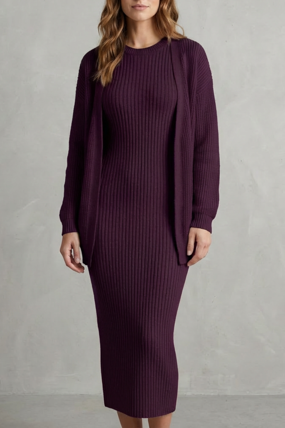 Ensemble robe pull et gilet en maille côtelée — Amielle Paris