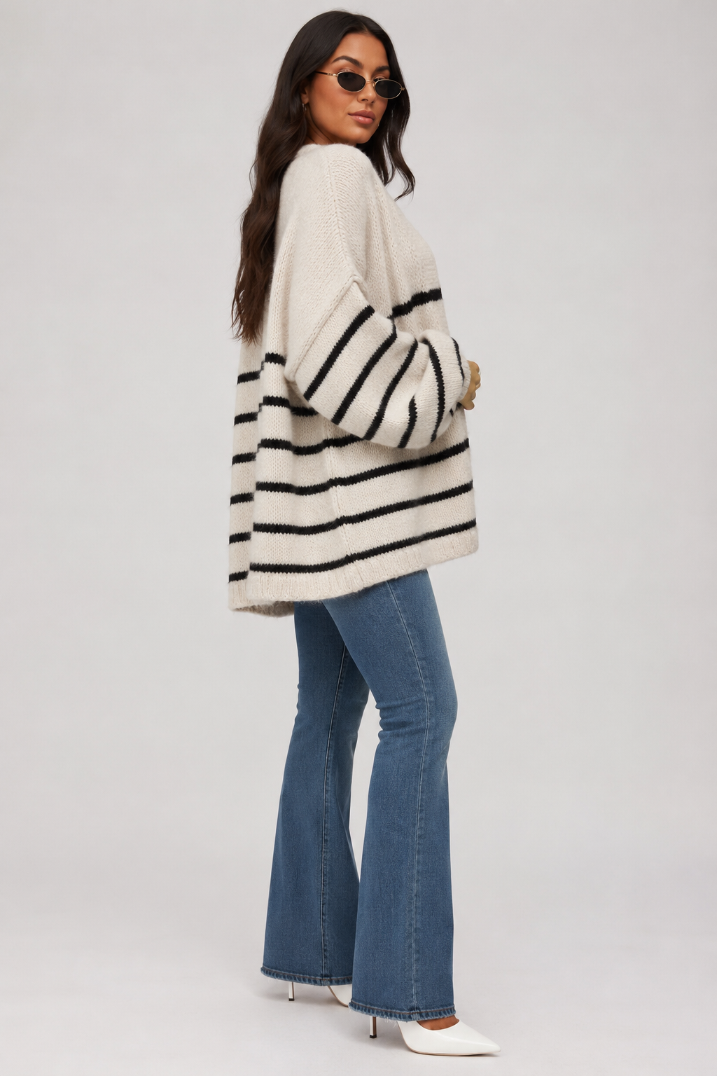 Cardigan ample rayé ouvert — Amielle Paris