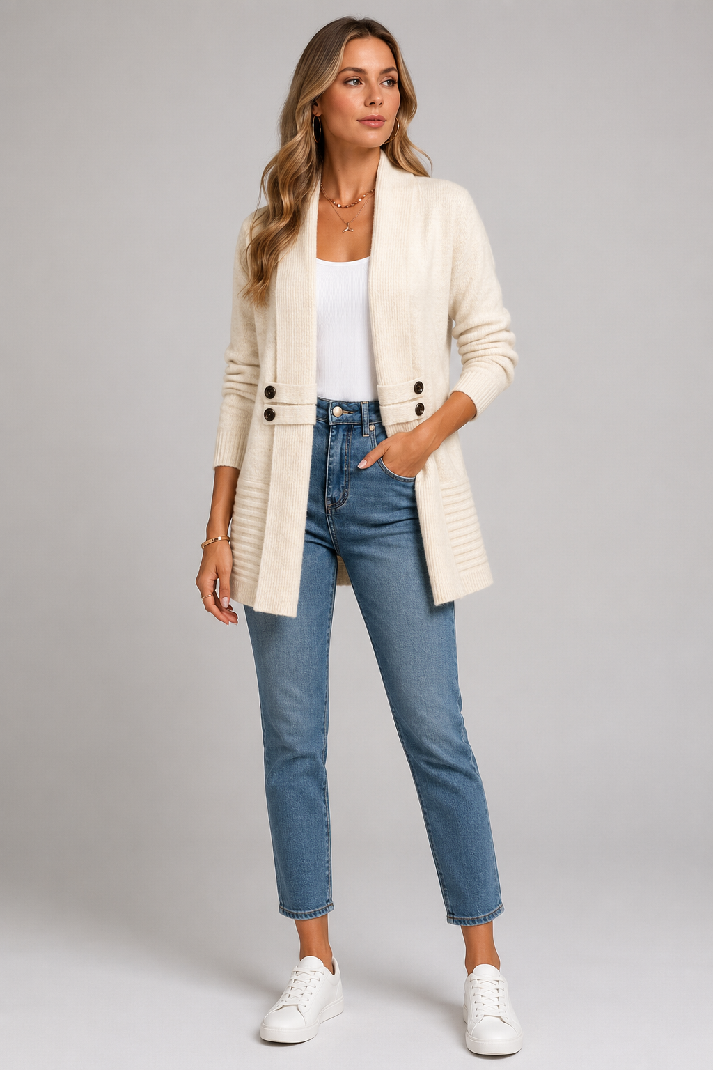 Cardigan long ouvert à col châle — Amielle Paris