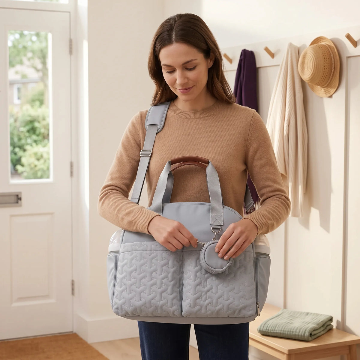 Sac à langer cabas matelassé avec bandoulière — vue 1