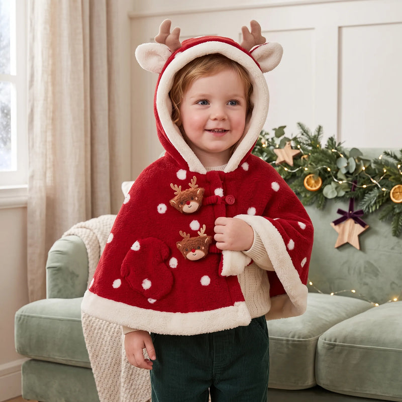 Cape de Noël enfant à capuche renne — vue 1