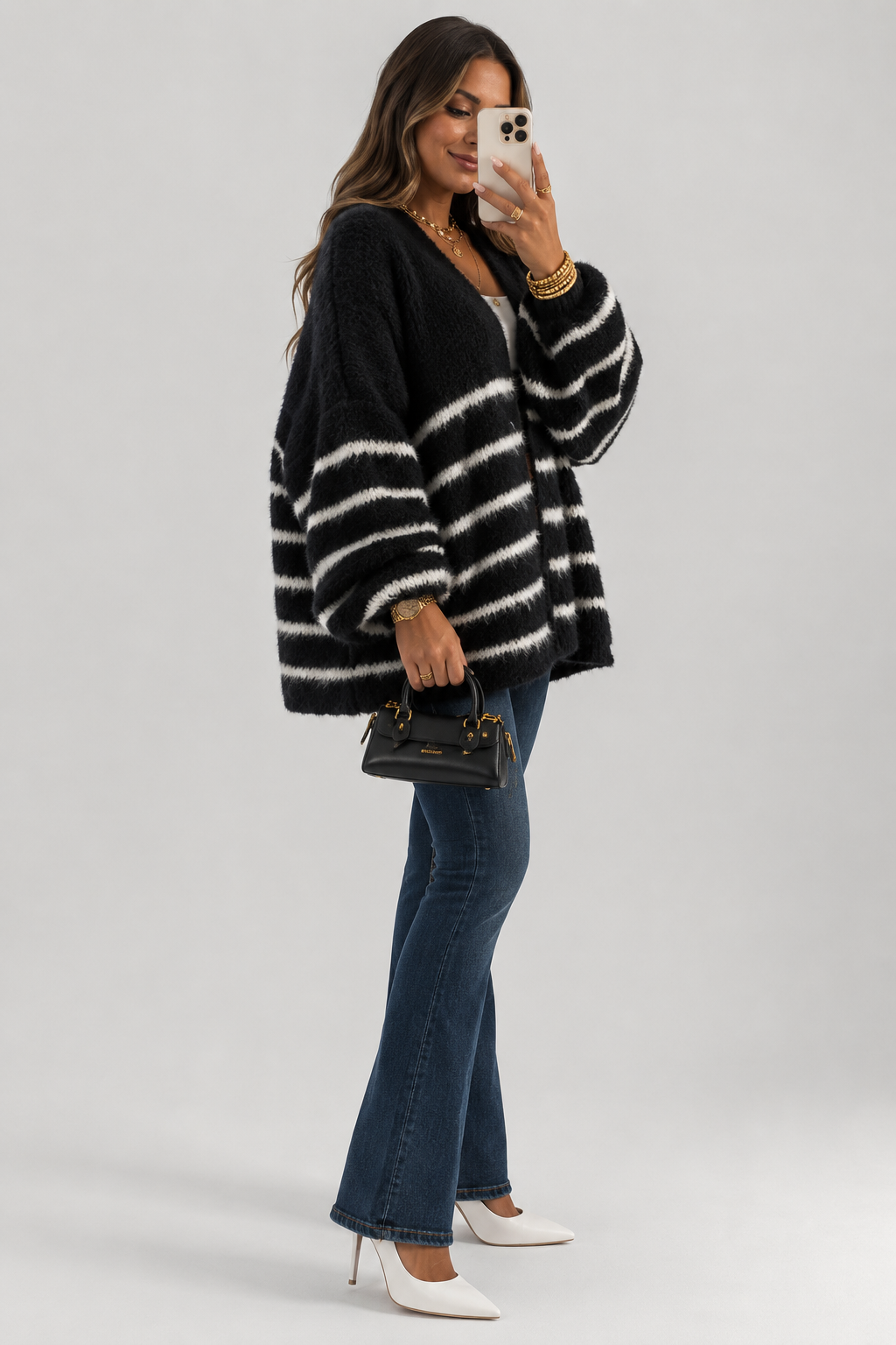 Cardigan ample rayé ouvert — Amielle Paris