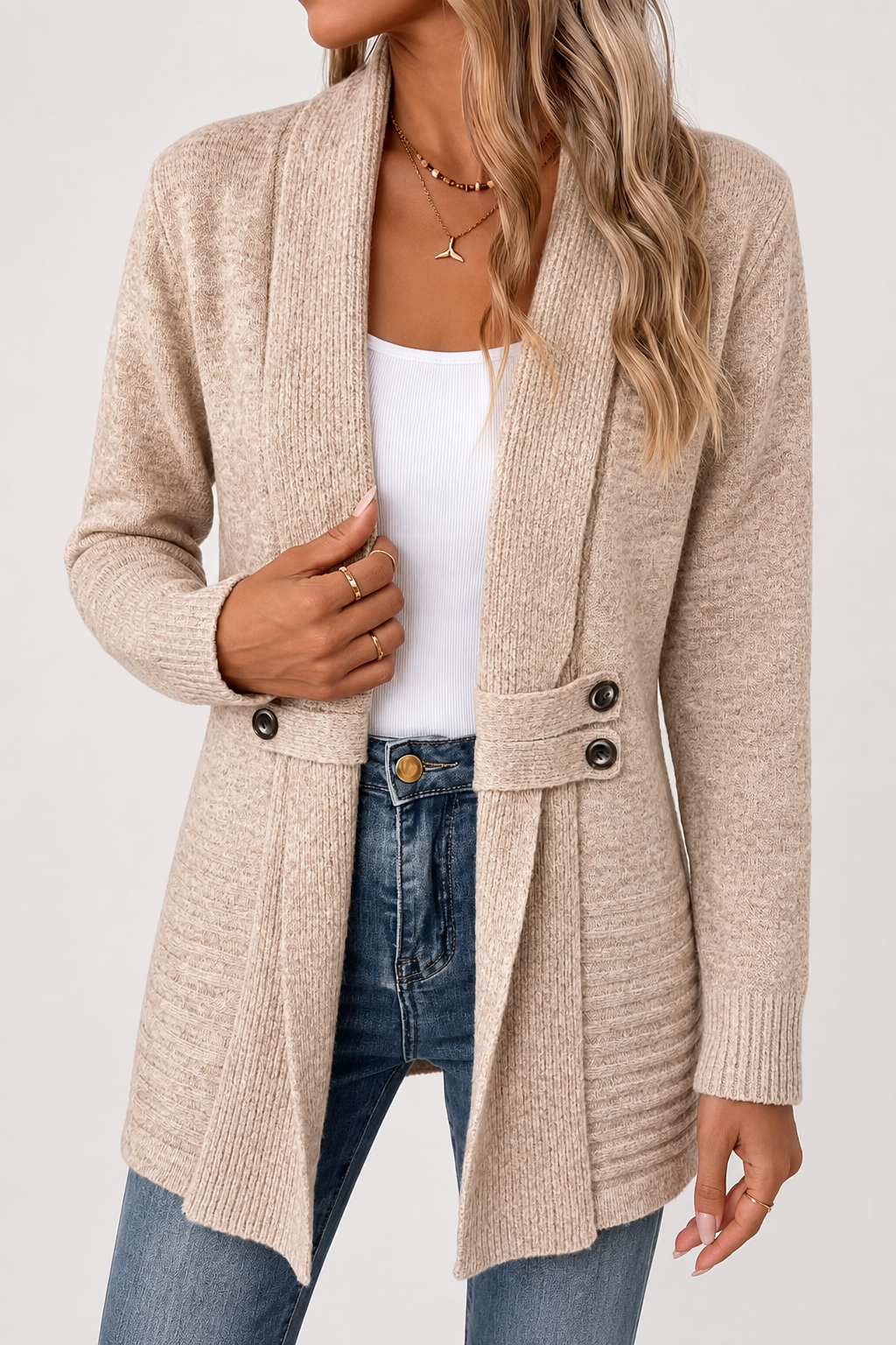 Cardigan long ouvert à col châle — Amielle Paris