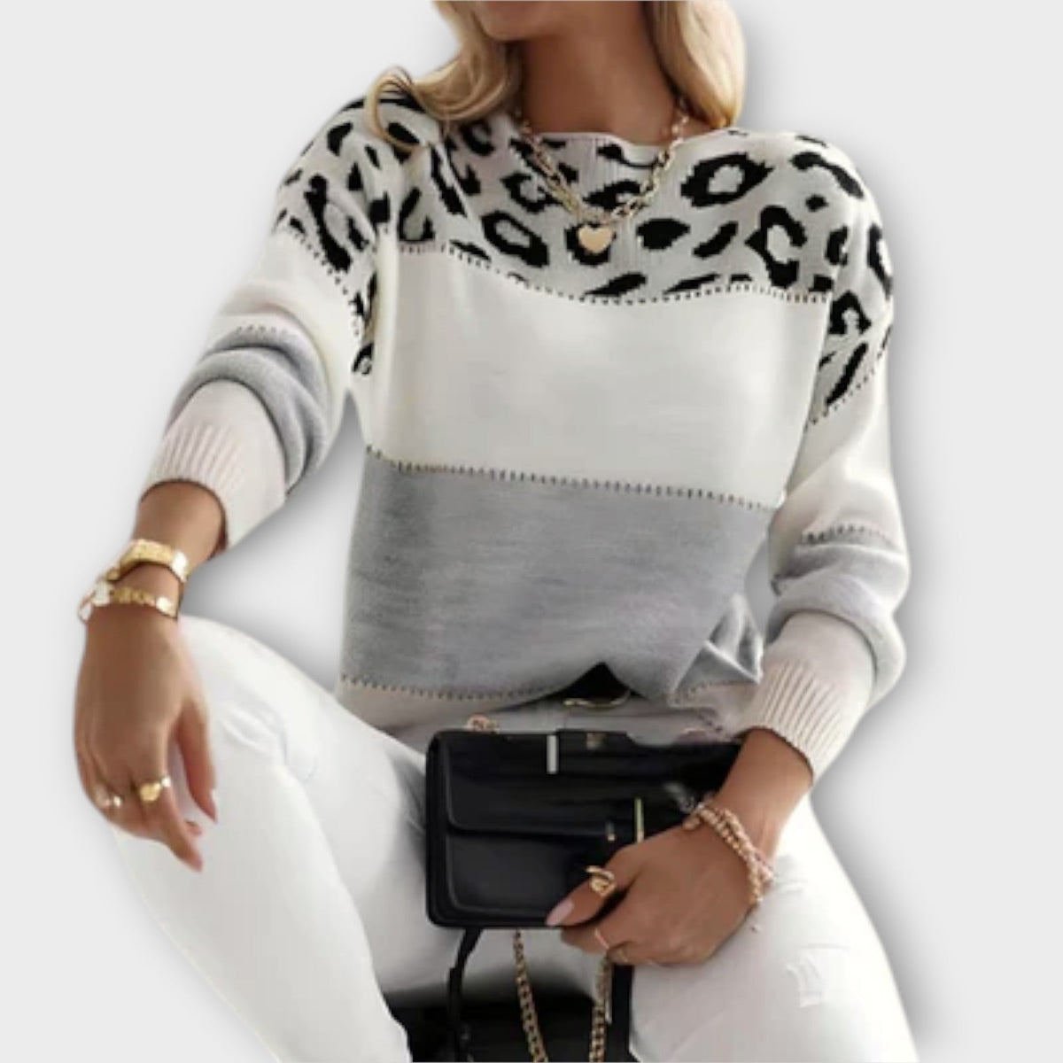 Cheyenne | Pull gris à motif léopard
