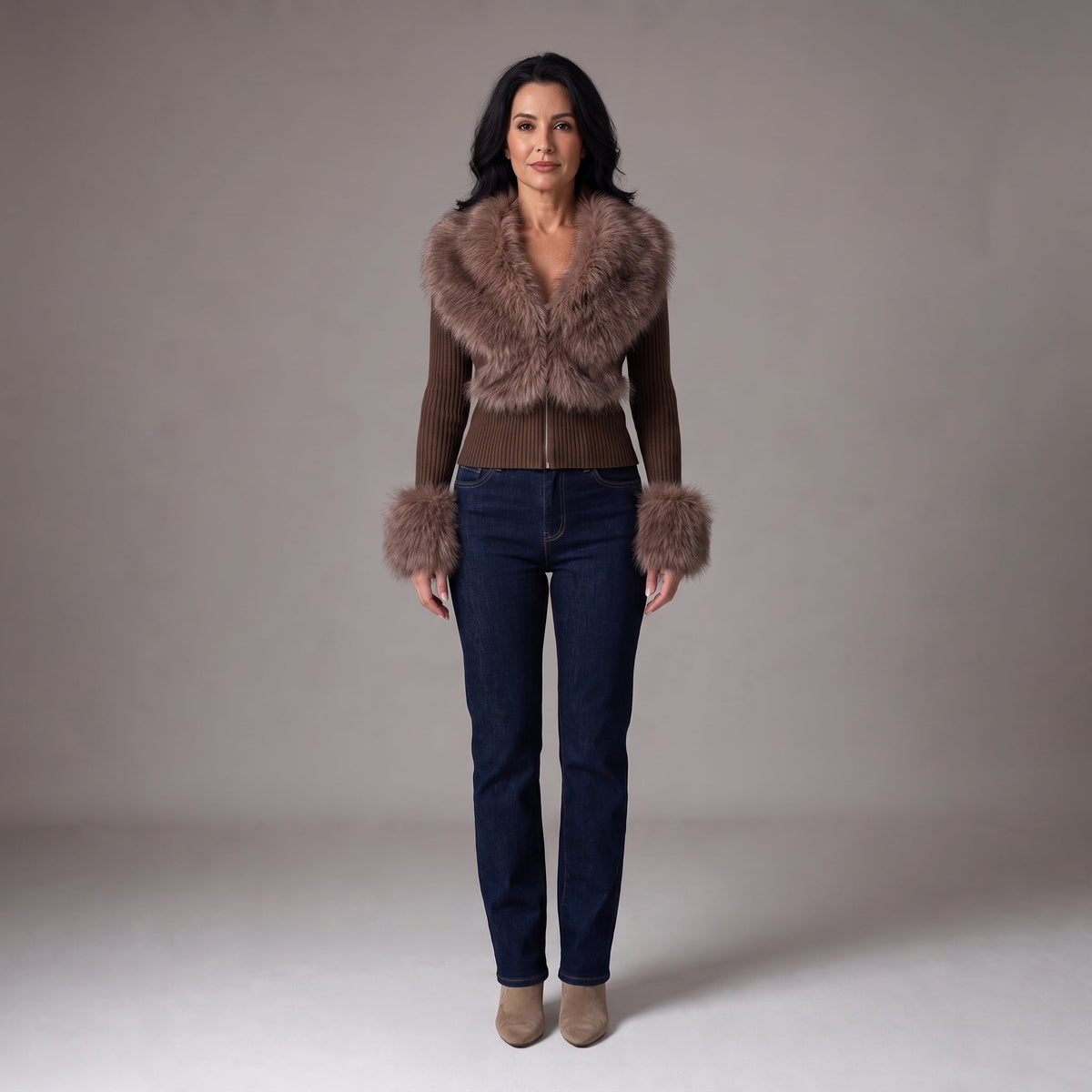 Cardigan zippé à col en fausse fourrure — vue 2