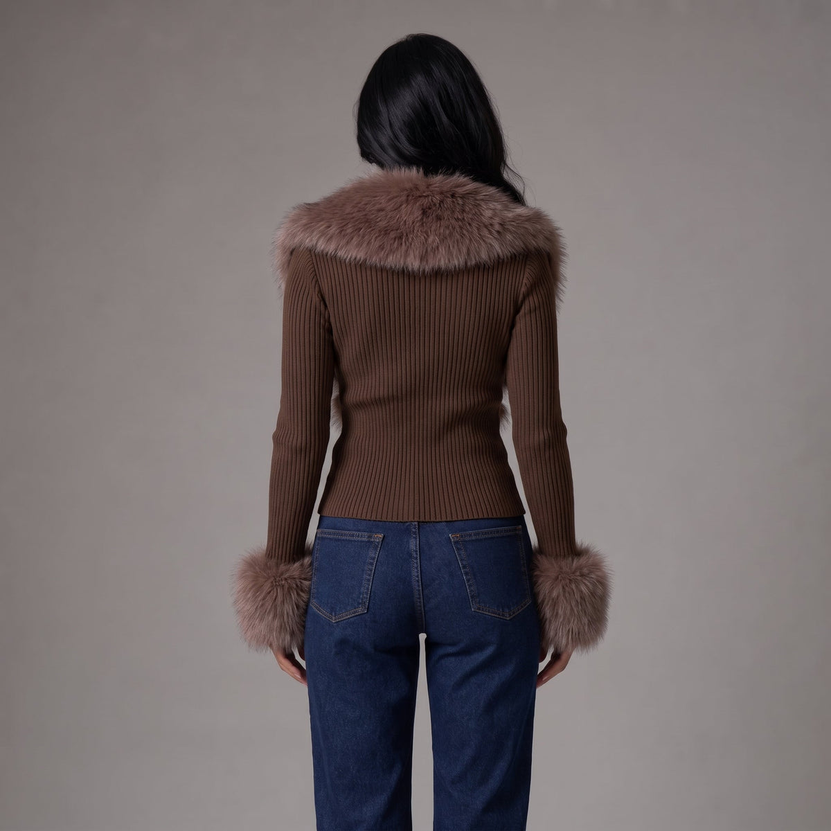Cardigan zippé à col en fausse fourrure — vue 4
