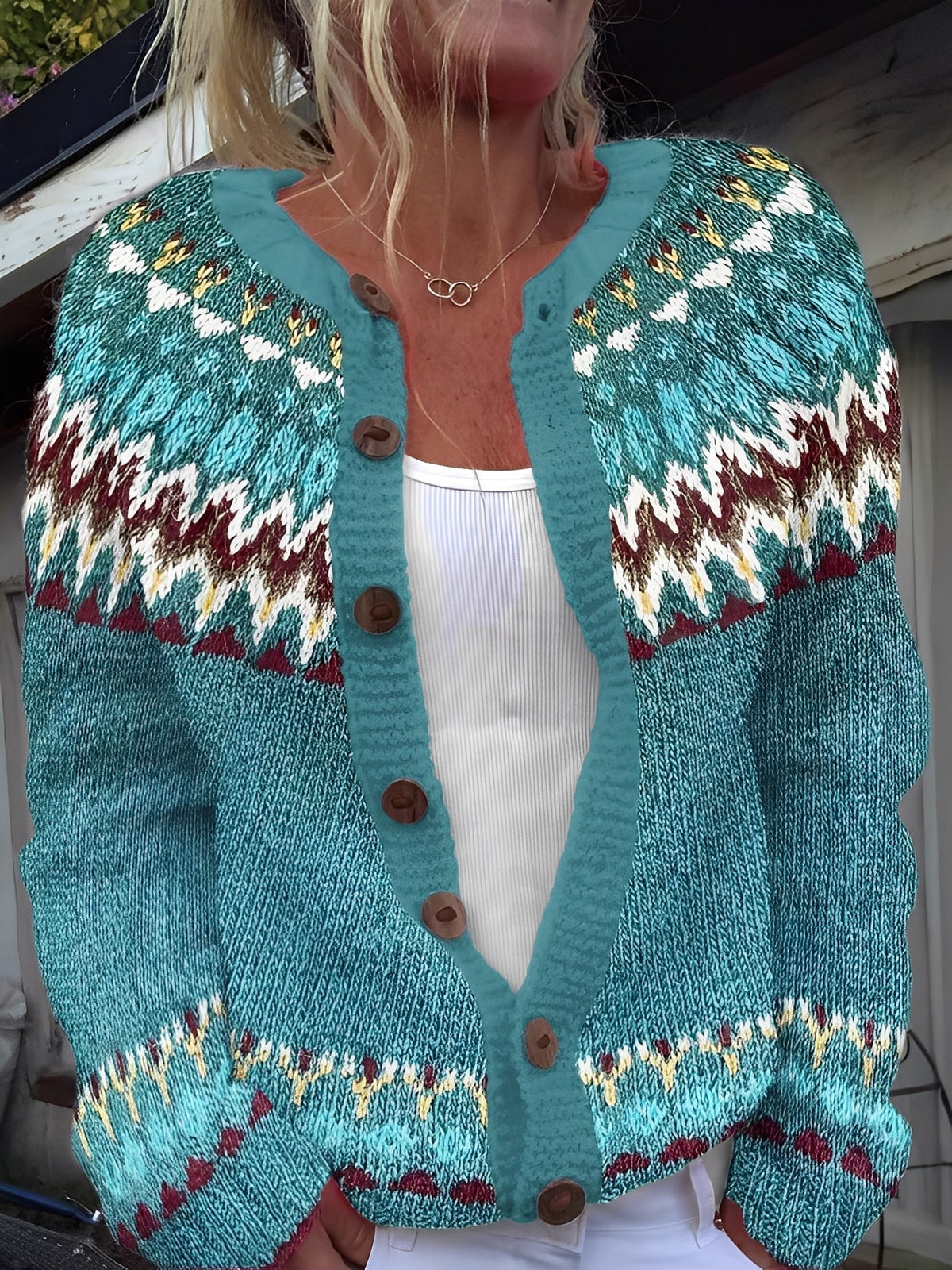Cardigan boutonné à motifs nordiques