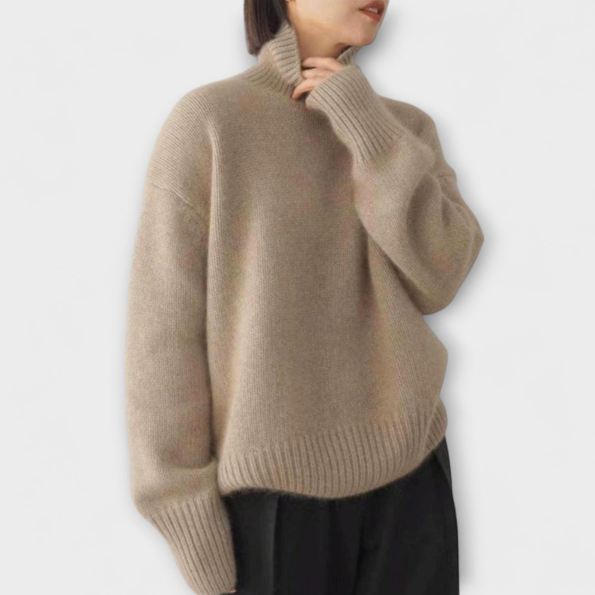 Mera | Pull beige à col roulé